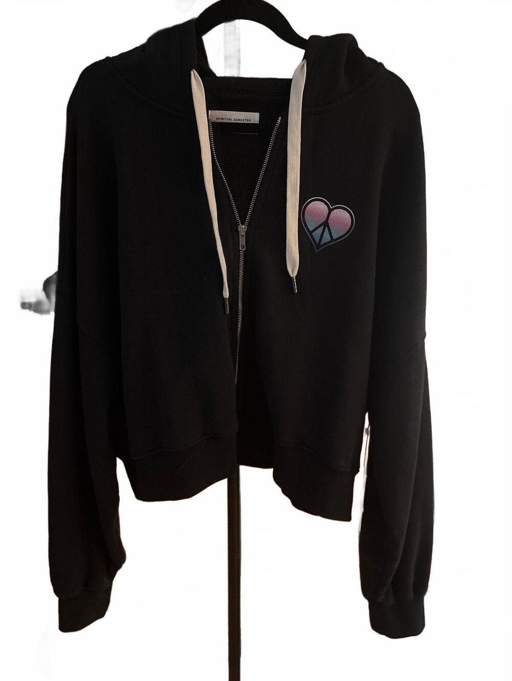 A123 NWT Spiritual Gangster Cropped Zip Hoodie " Peace & Love", Size XL